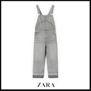 NWT Zara Kids Stone Washed Grey Denim Overalls Size 13/14